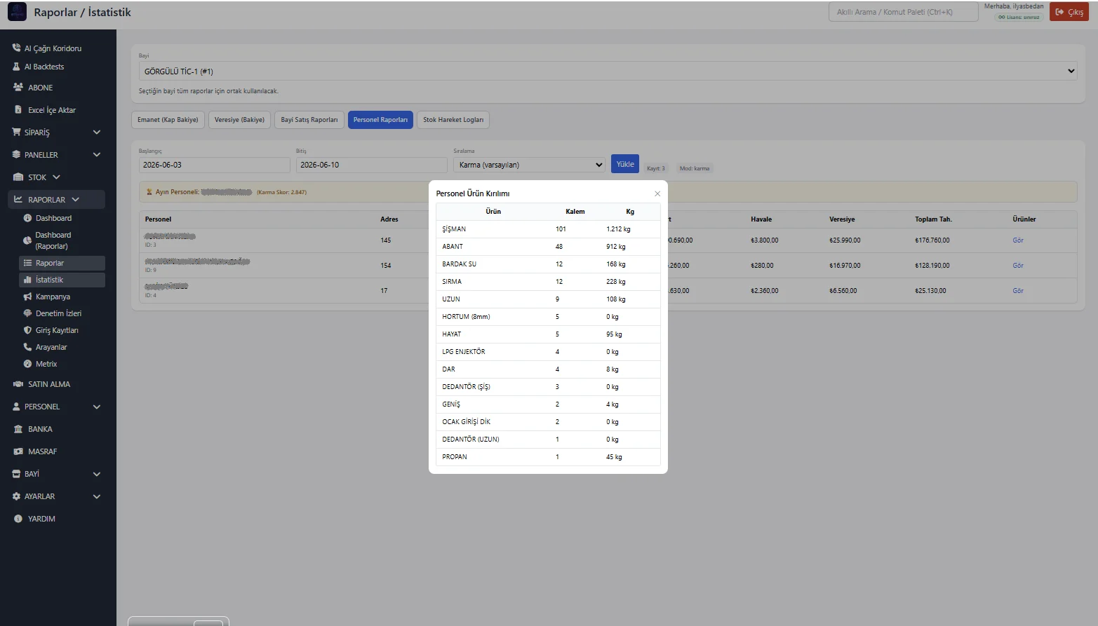 IBTEKNO ERP tüp ve su dağıtım raporları